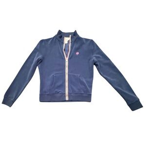 Lilly Pulitzer Y2K Navy Blue/Pink Zip-Up Terry Cloth Jacket Size XS MSRP $198